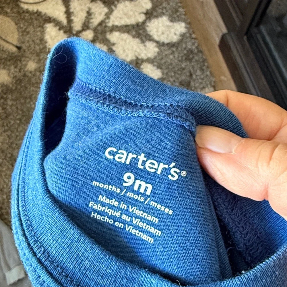 Carters Baby Boy Dog Driving Car Blue Tee Gray Striped Onesie Joggers Lot 3 Pc